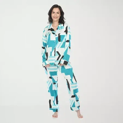 White Mark Womens Satin Long Sleeve 2-pc. Pajama Set In Blue