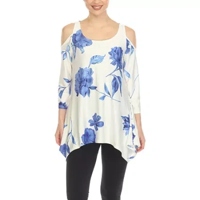 White Mark Women's Floral Printed Cold Shoulder Tunic Top In Blue