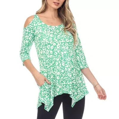 White Mark Womens Scoop Neck 3/4 Sleeve Tunic Top In Multi