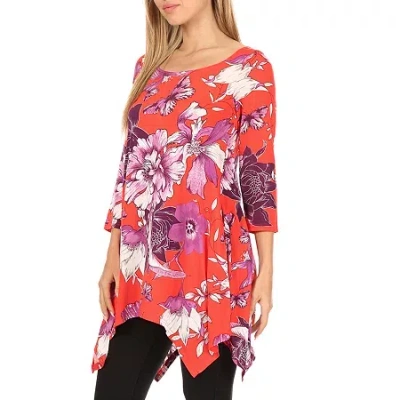White Mark Womens Scoop Neck 3/4 Sleeve Tunic Top In Multi