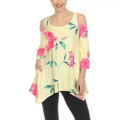 White Mark Women's Floral Printed Cold Shoulder Tunic Top In Yellow