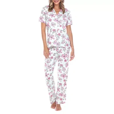 White Mark Womens Short Sleeve 2-pc. Pajama Set In White