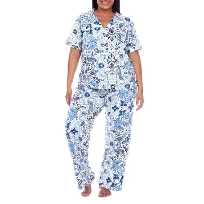 White Mark Womens Short Sleeve 2-pc. Plus Pajama Set In White