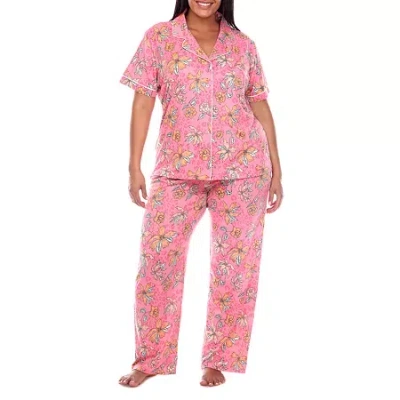 White Mark Womens Short Sleeve 2-pc. Plus Pajama Set In Pink