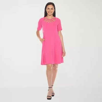 White Mark Womens Short Sleeve A-line Dress In Pink