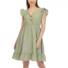 White Mark Womens Short Sleeve Empire Waist Dress In Green