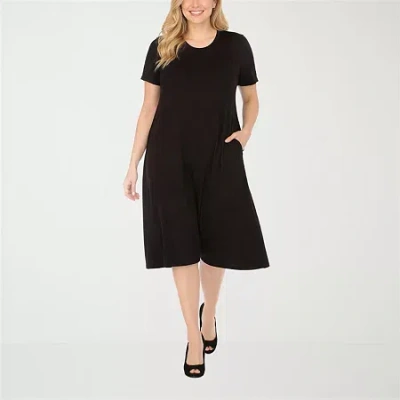 White Mark Womens Short Sleeve Midi T-shirt Dress In Black