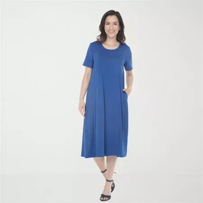 White Mark Womens Short Sleeve Midi T-shirt Dress In Blue