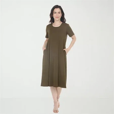 White Mark Womens Short Sleeve Midi T-shirt Dress In Green