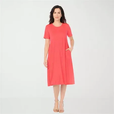 White Mark Womens Short Sleeve Midi T-shirt Dress In Red