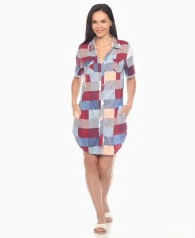White Mark Womens Short Sleeve Plaid Button Down Shirt Dress In Black