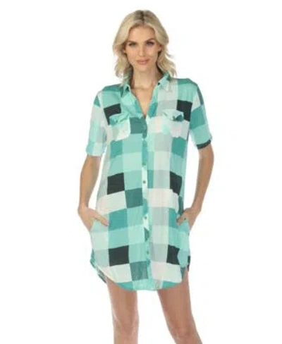 White Mark Womens Short Sleeve Plaid Button Down Shirt Dress In Green