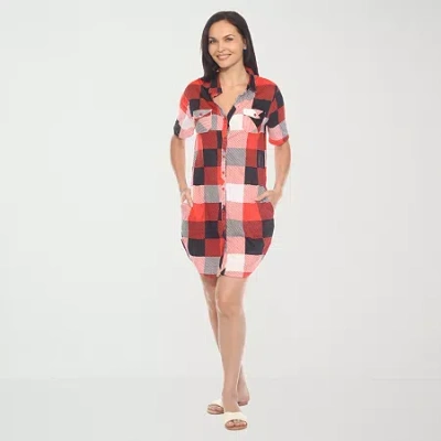 White Mark Womens Short Sleeve Plaid Shirt Dress In Red