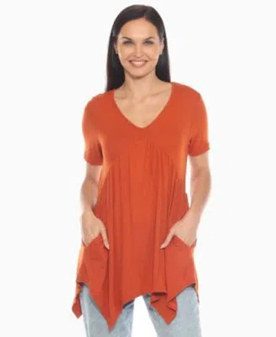 White Mark Womens Short Sleeve Shirred Front Knit Tunic Top In Orange
