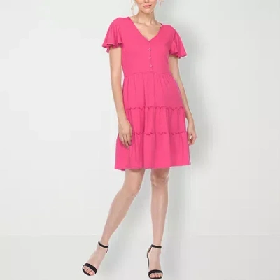 White Mark Womens Short Sleeve Sundress In Pink