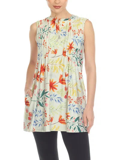 White Mark Women's Maternity Floral Sleeveless Tunic Top In White