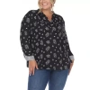White Mark Womens Split Crew Neck Long Sleeve Tunic Top In Black