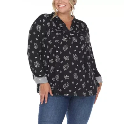 White Mark Womens Split Crew Neck Long Sleeve Tunic Top In Black