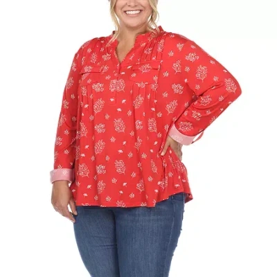 White Mark Womens Split Crew Neck Long Sleeve Tunic Top In Red