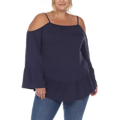 White Mark Womens Square Neck Long Sleeve Tunic Top In Blue