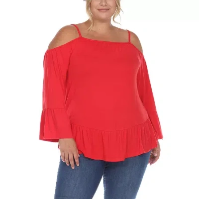 White Mark Womens Square Neck Long Sleeve Tunic Top In Red