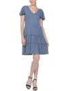 White Mark Plus Size Short Sleeve V-neck Tiered Dress In Blue