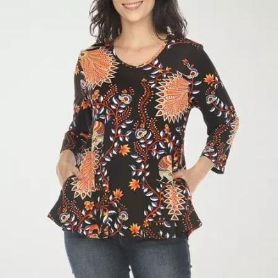 WHITE MARK WOMENS V NECK 3/4 SLEEVE TUNIC TOP