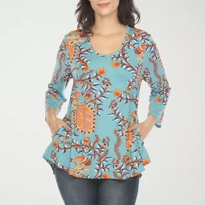 White Mark Plus Size Vibrant Boho Swing Top In Denim Blue
