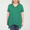 White Mark Womens V Neck Short Sleeve Tunic Top In Green