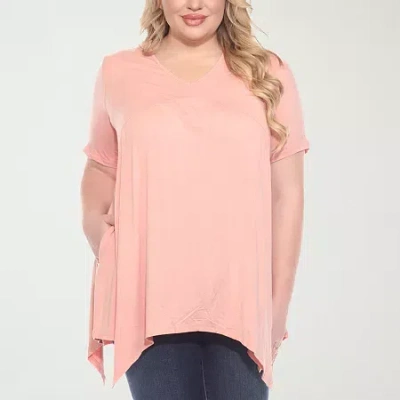White Mark Womens V Neck Short Sleeve Tunic Top In Pink