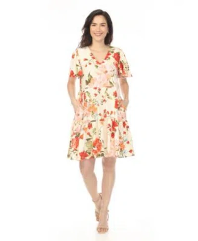 White Mark Womens V Neck Tropical Flower Short Sleeve Dress In Multi