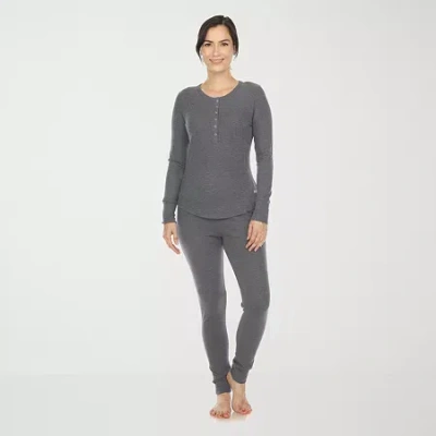 White Mark Womens Waffle Long Sleeve 2-pc. Pajama Set In Gray
