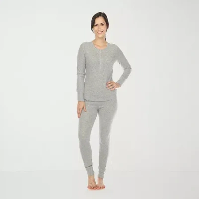 White Mark Womens Waffle Long Sleeve 2-pc. Pajama Set In Gray