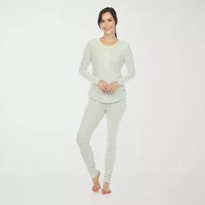 White Mark Womens Waffle Long Sleeve 2-pc. Pajama Set In Green