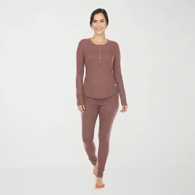 White Mark Womens Waffle Long Sleeve 2-pc. Pajama Set In Purple