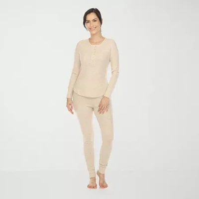 White Mark Womens Waffle Long Sleeve 2-pc. Pajama Set In Neutral