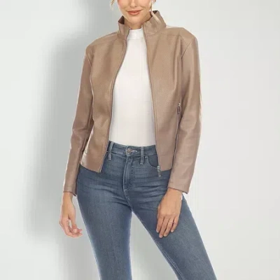 White Mark Womens Water Resistant Lightweight Motorcycle Jacket In Brown