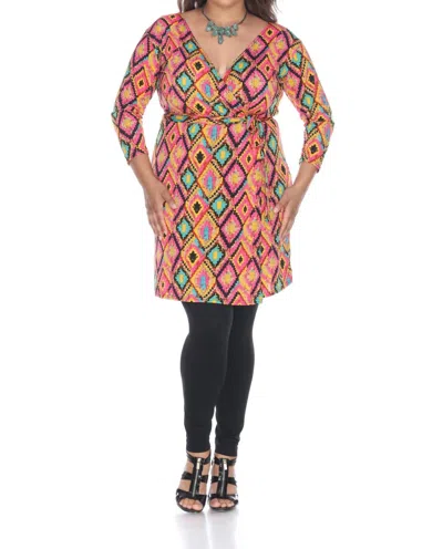 White Mark Wrap Dress - Plus In Pink