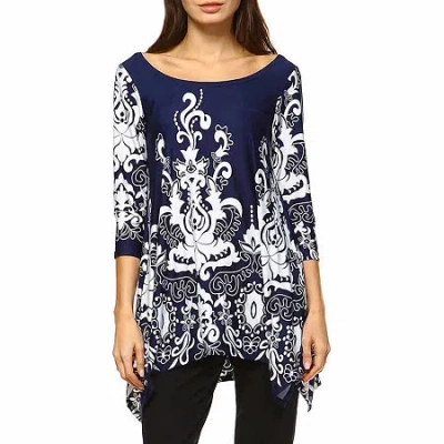 White Mark Yanette Womens Scoop Neck 3/4 Sleeve Tunic Top In Blue