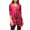 White Mark Yanette Womens Scoop Neck 3/4 Sleeve Tunic Top In Pink