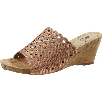 White Mountain Atlie Womens Embellished Open Toe Wedge Sandals In Gold