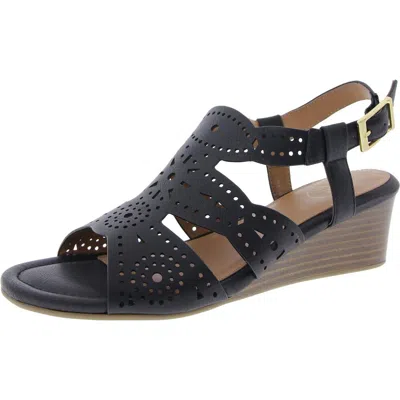White Mountain Brush Up Wedge Sandals In Black Smooth