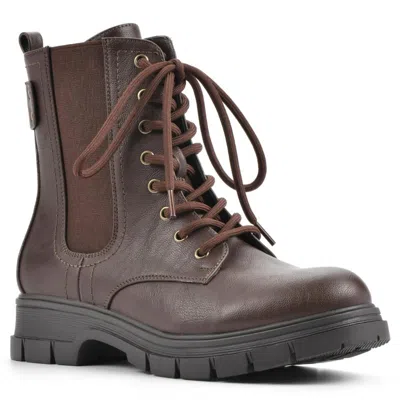 White Mountain Chevy Womens Leather Pull On Combat & Lace-up Boots In Brown