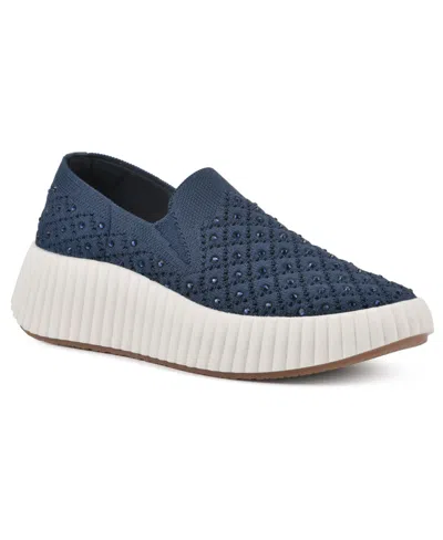White Mountain Women's Daylight Slip-on Platform Sneakers In Navy,fabric