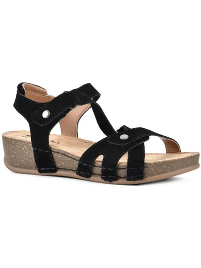 White Mountain Fair Womens Suede Ankle Wedge Sandals In Black