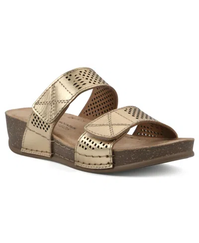 White Mountain Ferula Slide Sandals In Antique Gold Leather