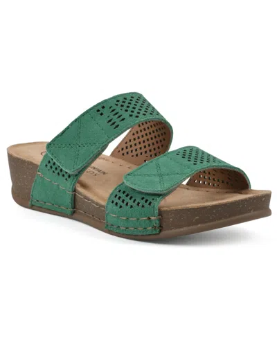 White Mountain Ferula Slide Sandals In Classic Green Leather