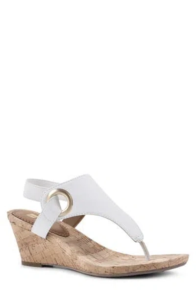 White Mountain Footwear Aida Cork Wedge Sandal In White/smooth
