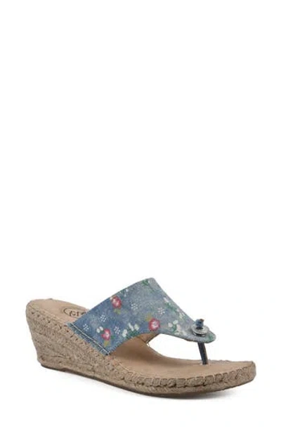White Mountain Footwear Beachball Espadrille Wedge Sandal In Floral Denim/fabric