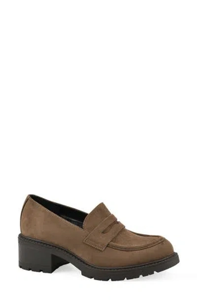 White Mountain Footwear Brigetty Heeled Penny Loafer In Dark Taupe/ Fabric